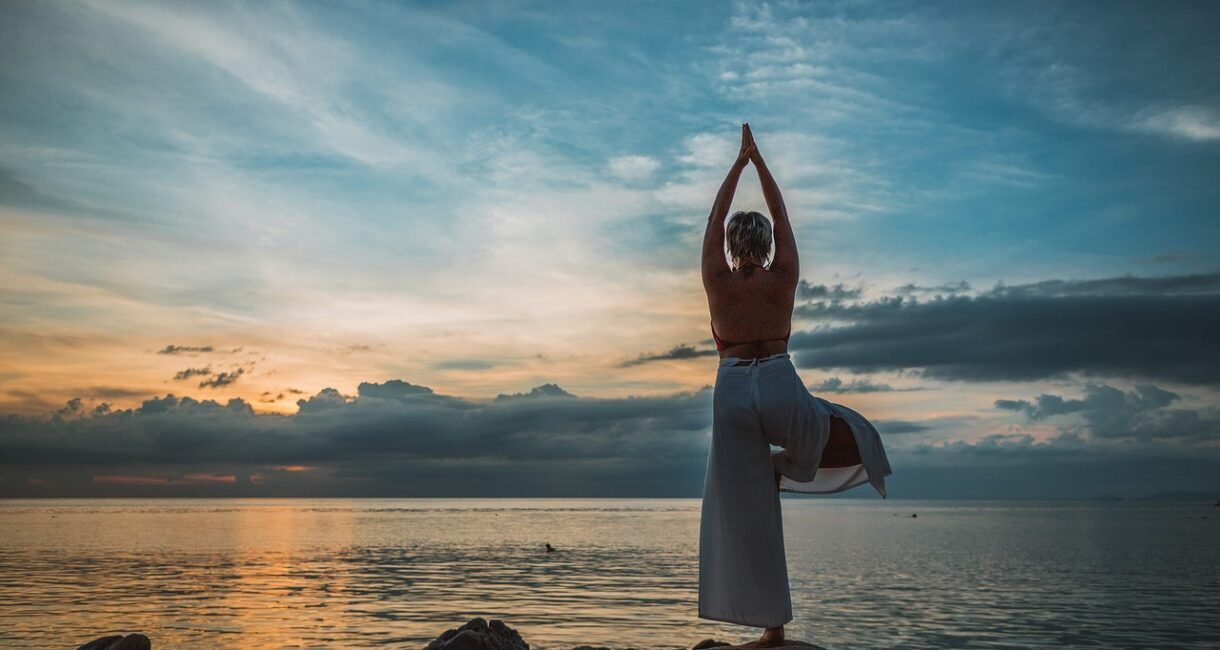 yoga, yoga pose, asana, sunset, woman, meditation, namaste, pose, meditate, healthy, fitness, lifestyle, body, relax, stretch, landscape, stretching, sea, ocean, sky, nature, clouds, international yoga day