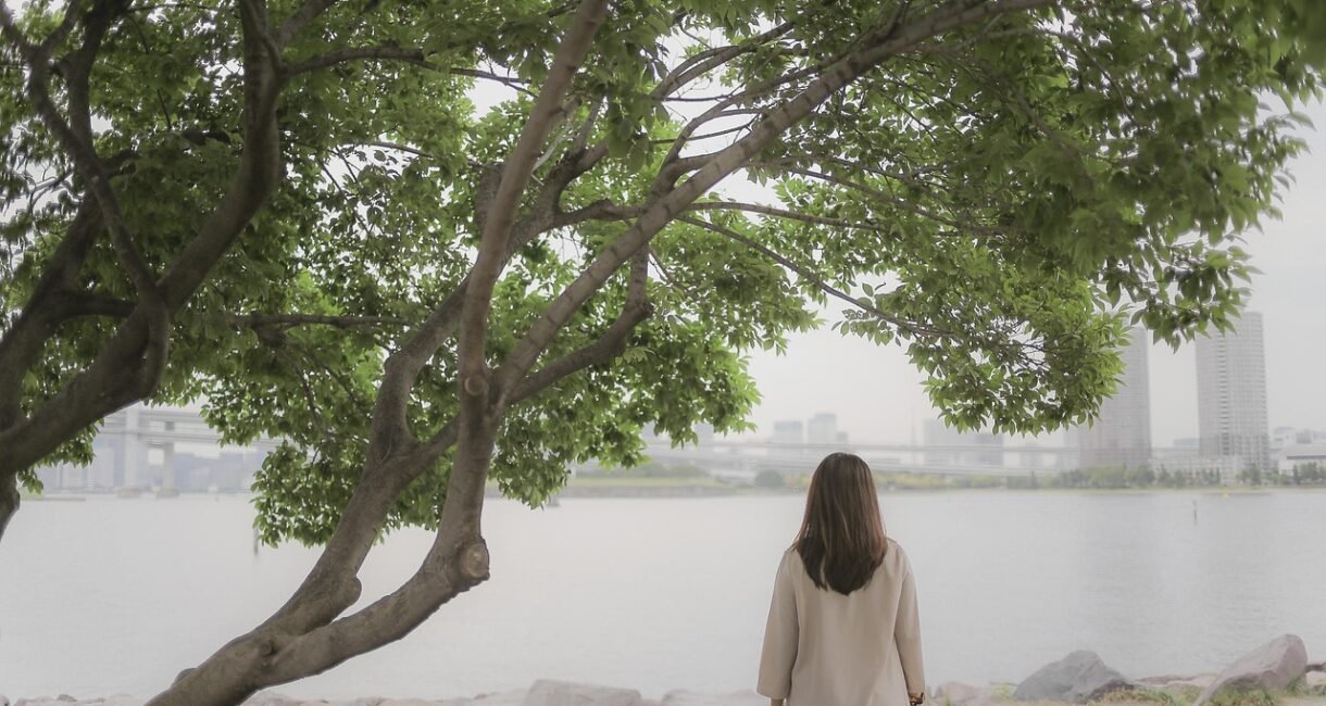 girl, lonely, nature, japan, odaiba, tree, beach